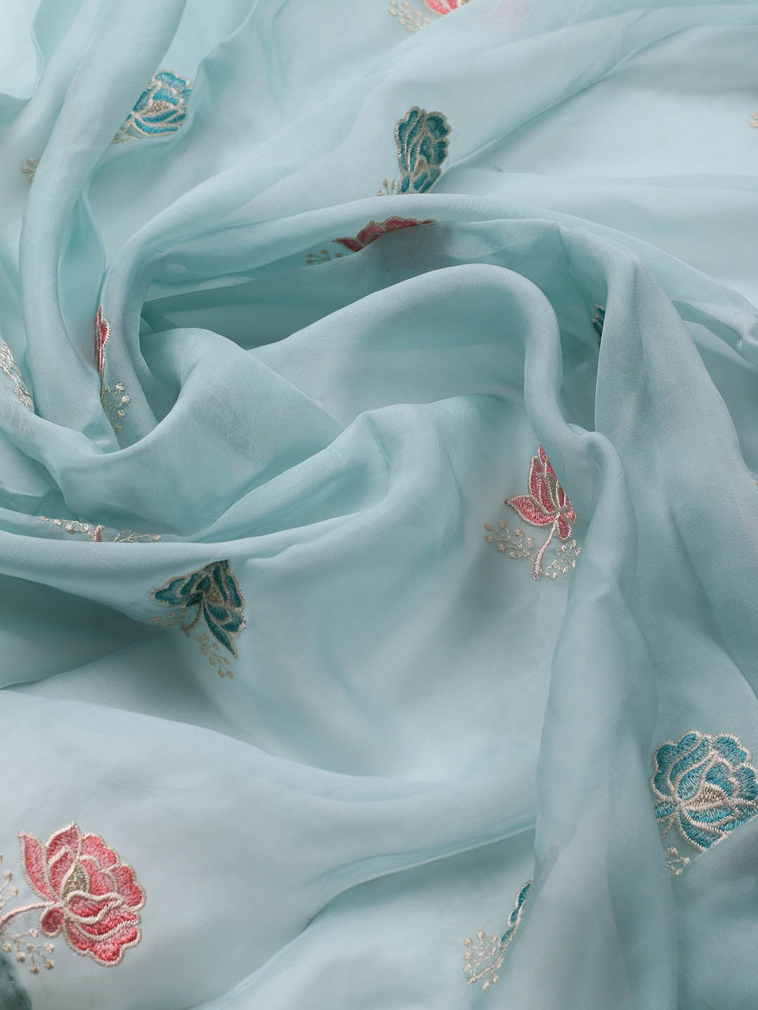 Neck Embroidery Organza Unstitched Suit Piece With Dupatta