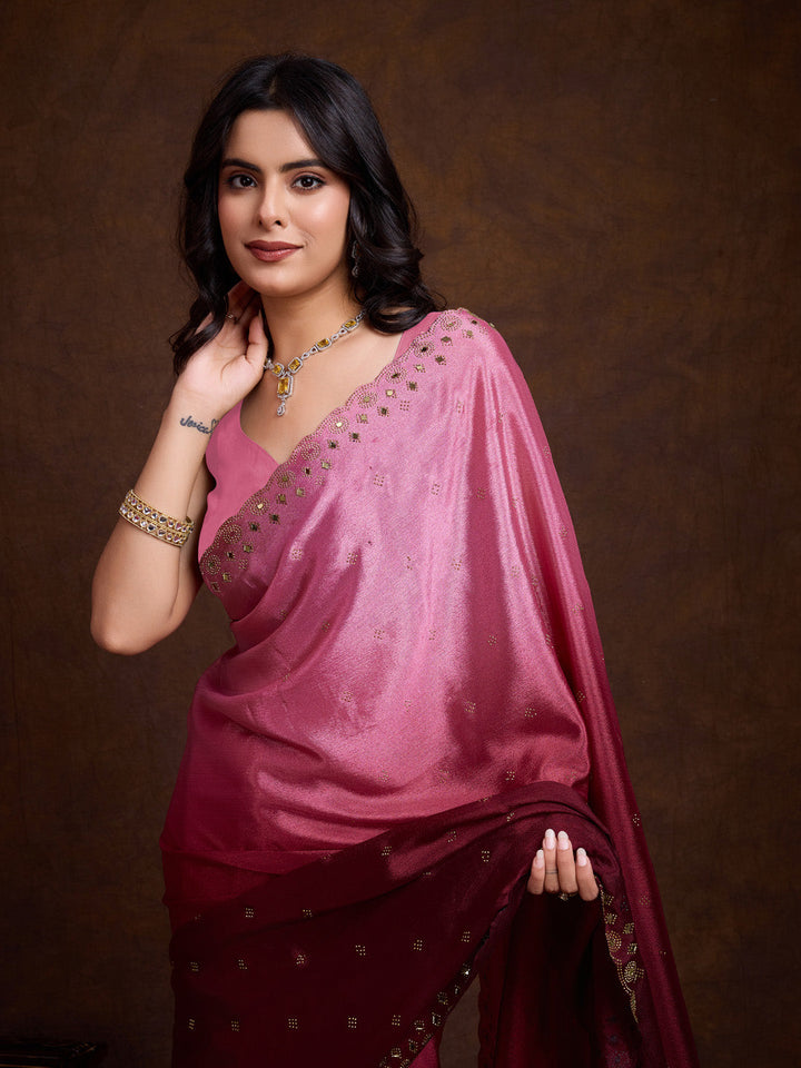 Embroidered Chinon Saree