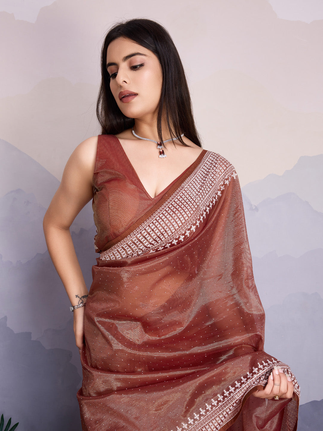 Embroidered Net Saree