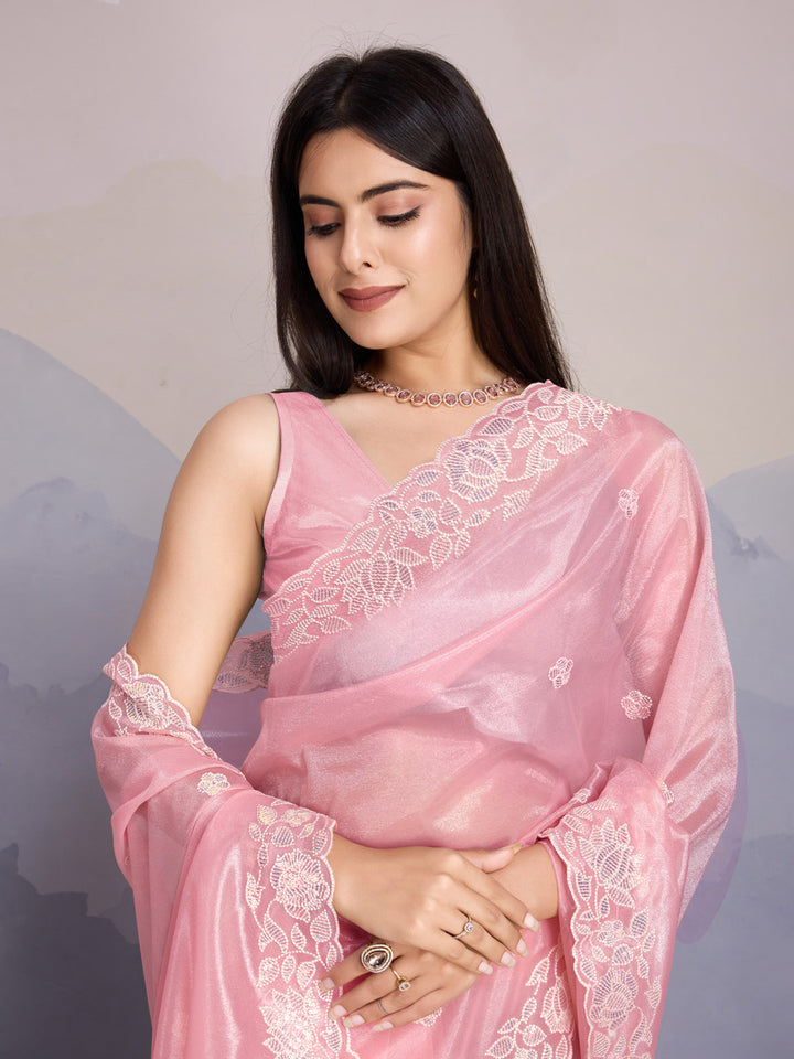 Embroidered Net Saree