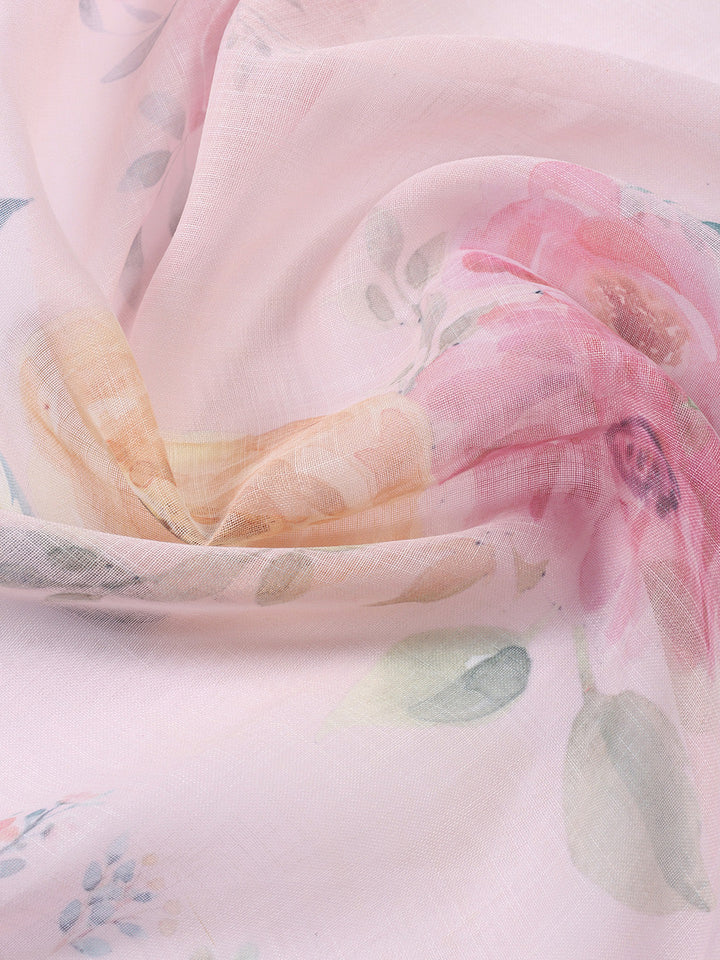 Floral Printed Linen Unstitched Suit With Dupatta