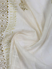 Neck Work Cotton Blend Unstitched Suit With Dupatta