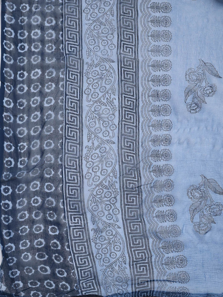 Printed Cotton Blend Unstitched Suit With Dupatta
