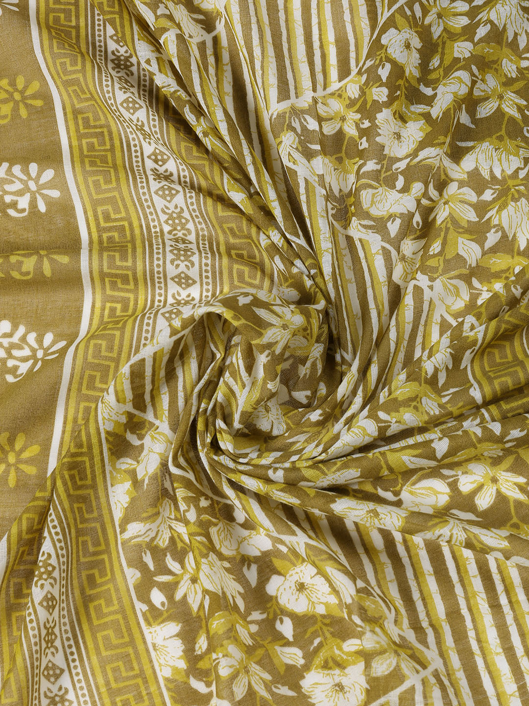 Printed Cotton Blend Unstitched Suit With Dupatta