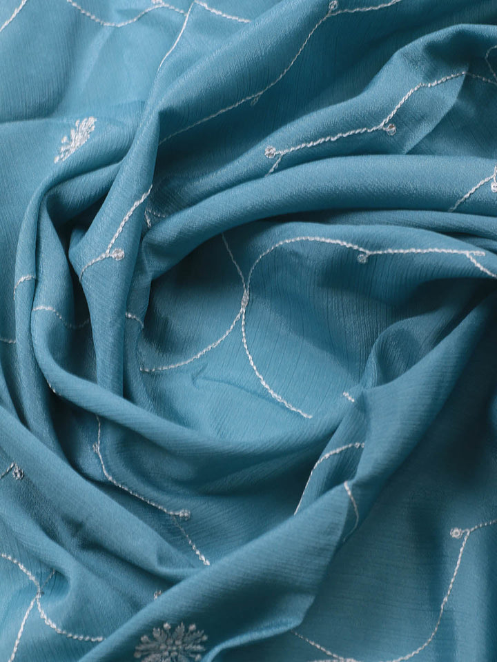 Embroidered Art Silk Unstitched Suit Piece With Dupatta
