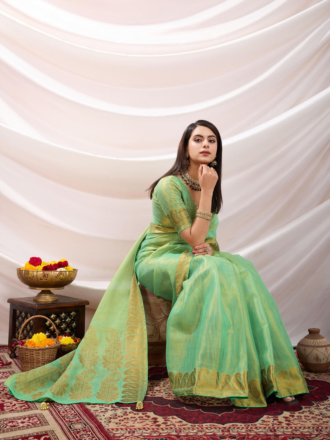 Woven Design Cotton Linen Saree