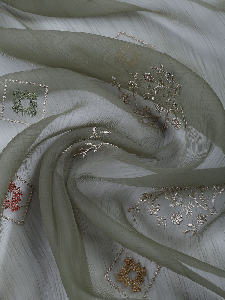 Embroidered Organza Unstitched Suit With Dupatta
