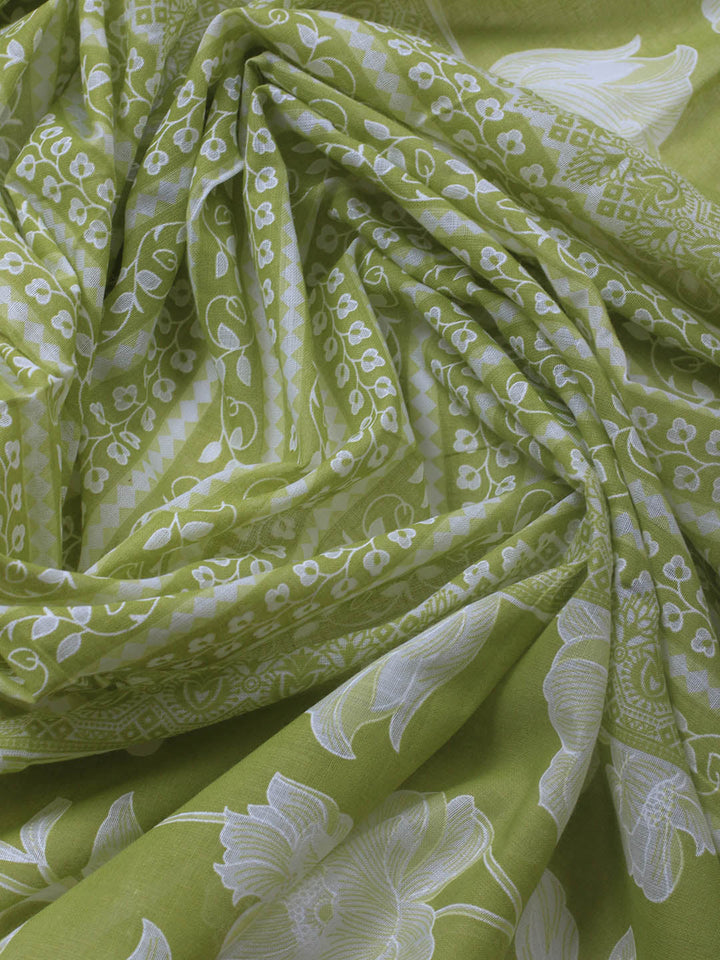 Printed Cotton Blend Unstitched Suit With Dupatta