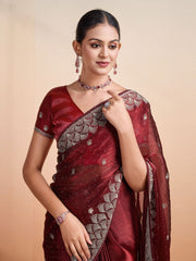 Stone Embroidery Organza Handloom Saree