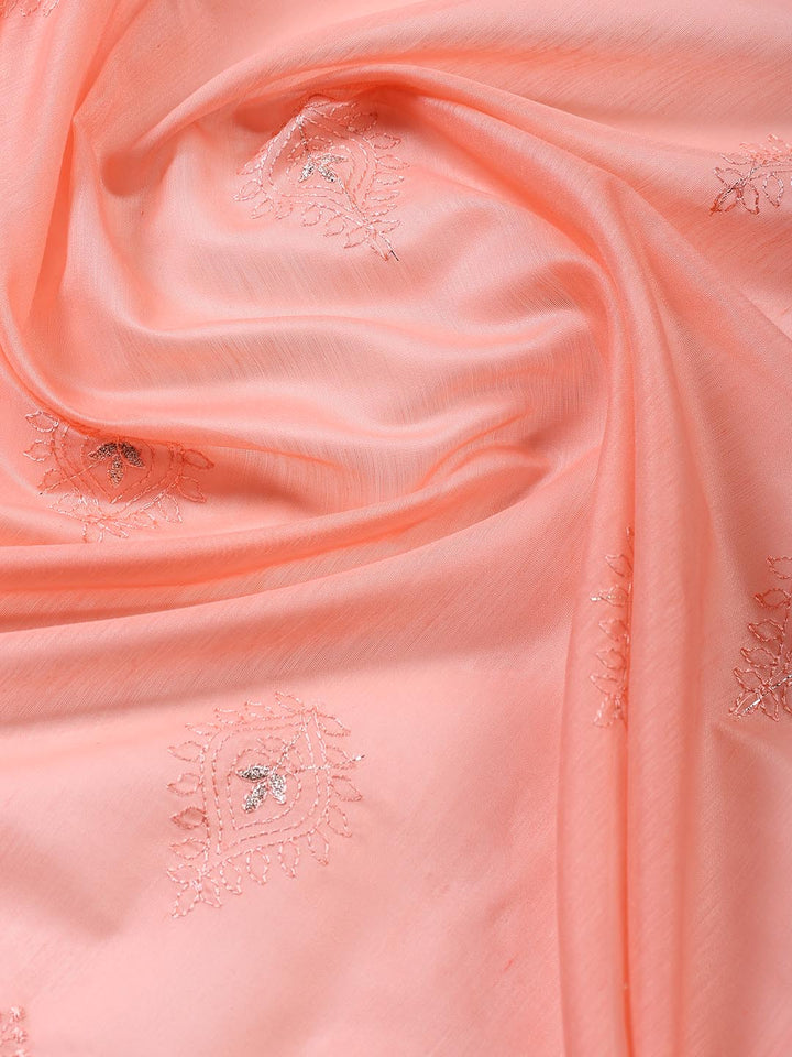 Embroidered Chanderi Unstitched Suit With Dupatta