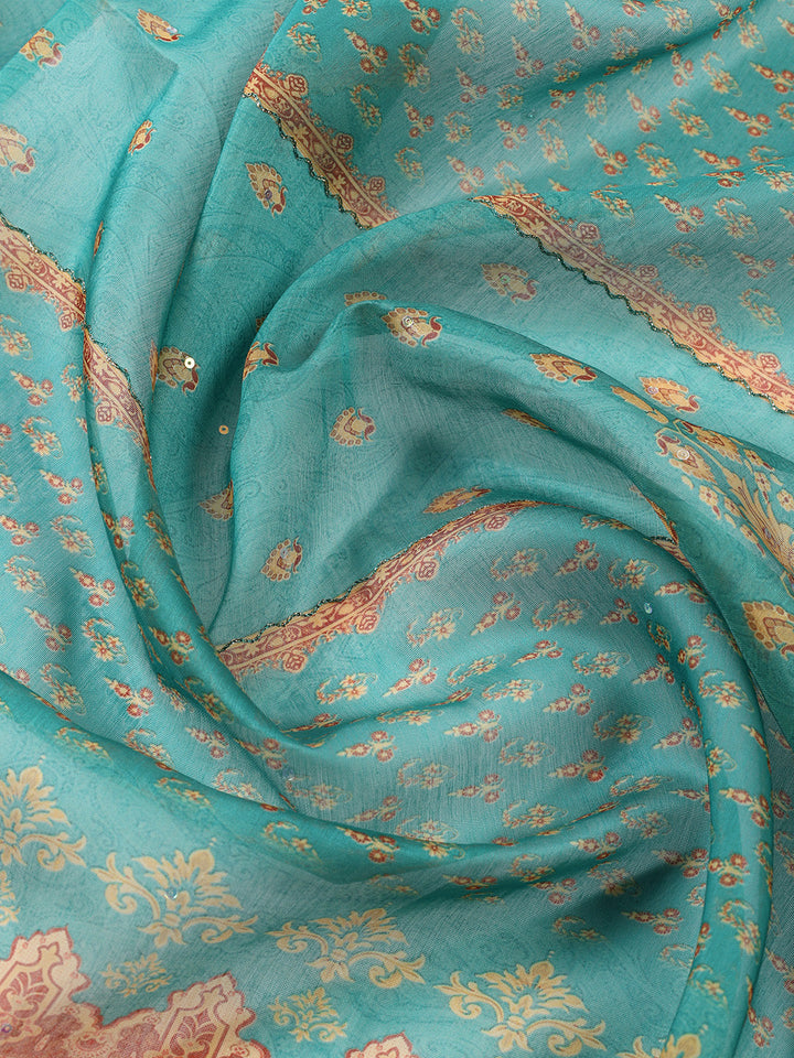 Neck Patti Chanderi Unstitched Suit With Dupatta