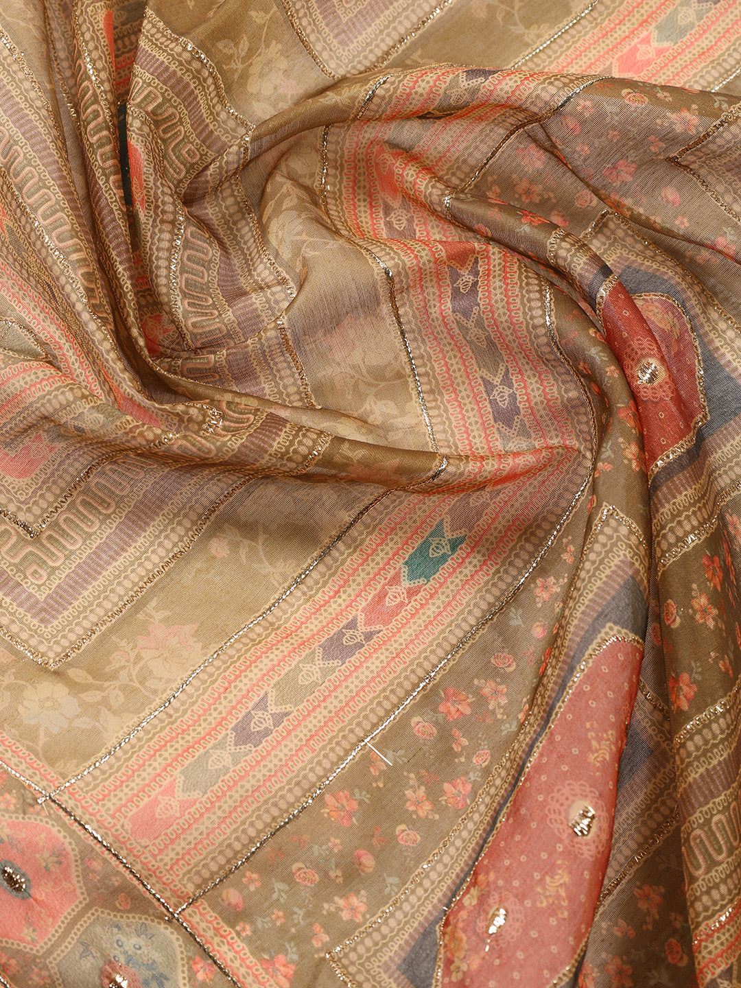 Neck Patti Chanderi Unstitched Suit With Dupatta