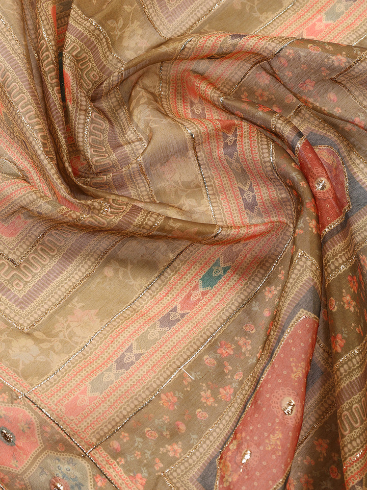 Neck Patti Chanderi Unstitched Suit With Dupatta
