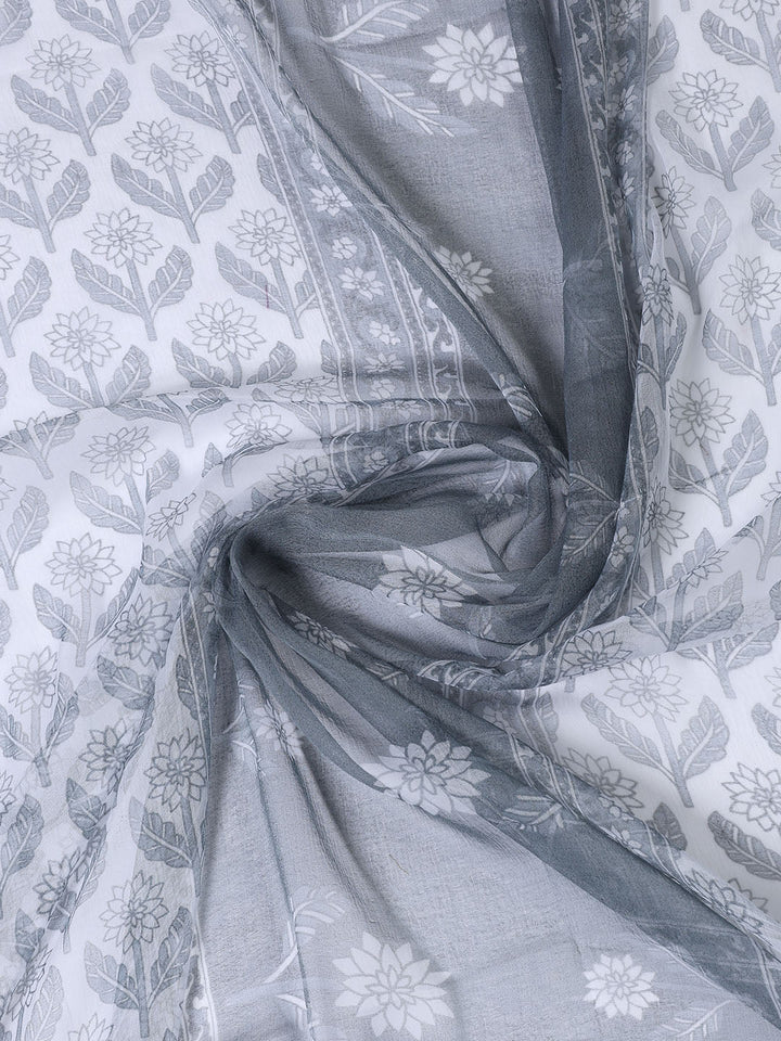Printed Cotton Blend Unstitched Suit With Dupatta