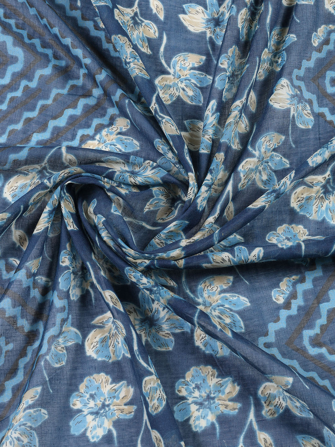Printed Cotton Blend Unstitched Suit With Dupatta
