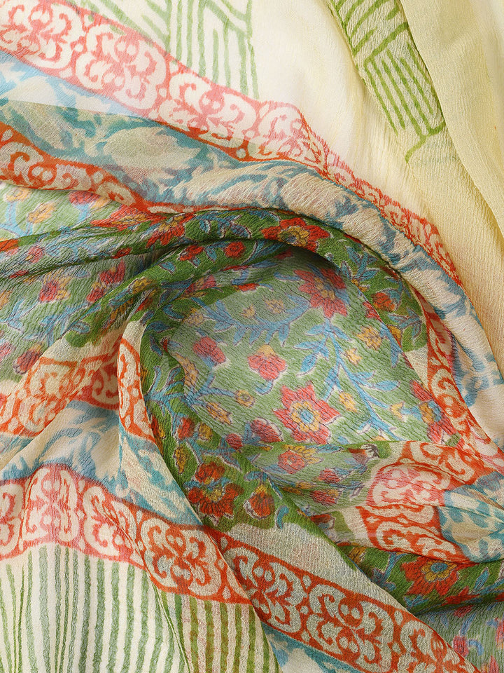 Printed Cotton Blend Unstitched Suit With Dupatta