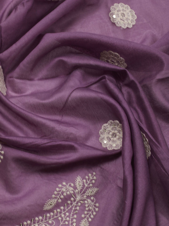 Thread Embroidery Cotton Blend Unstitched Suit With Dupatta
