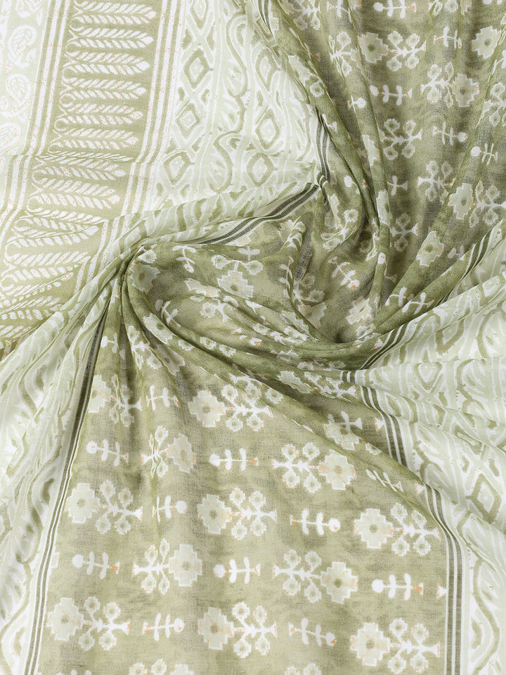 Neck Patti Cotton Blend Unstitched Suit With Dupatta