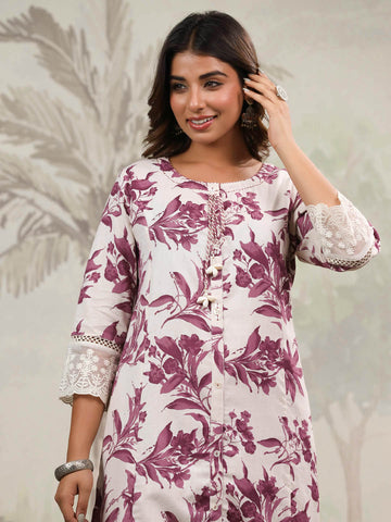 Floral Printed Cotton Kurta With Pants