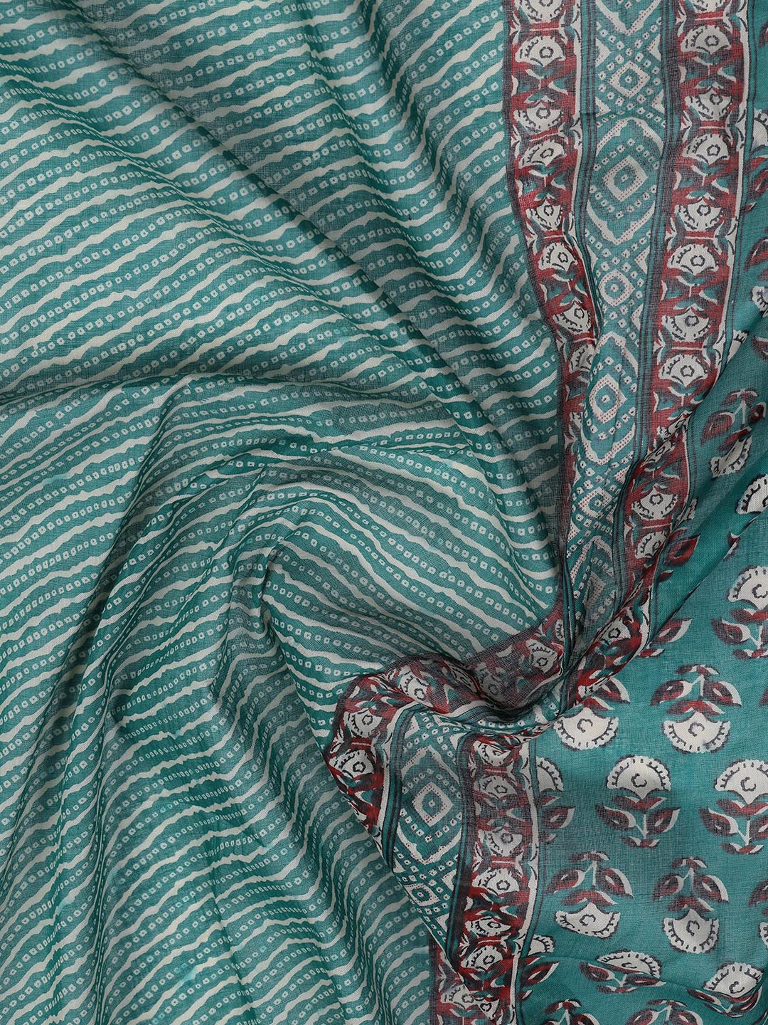 Floral Printed Cotton Unstitched Suit With Dupatta