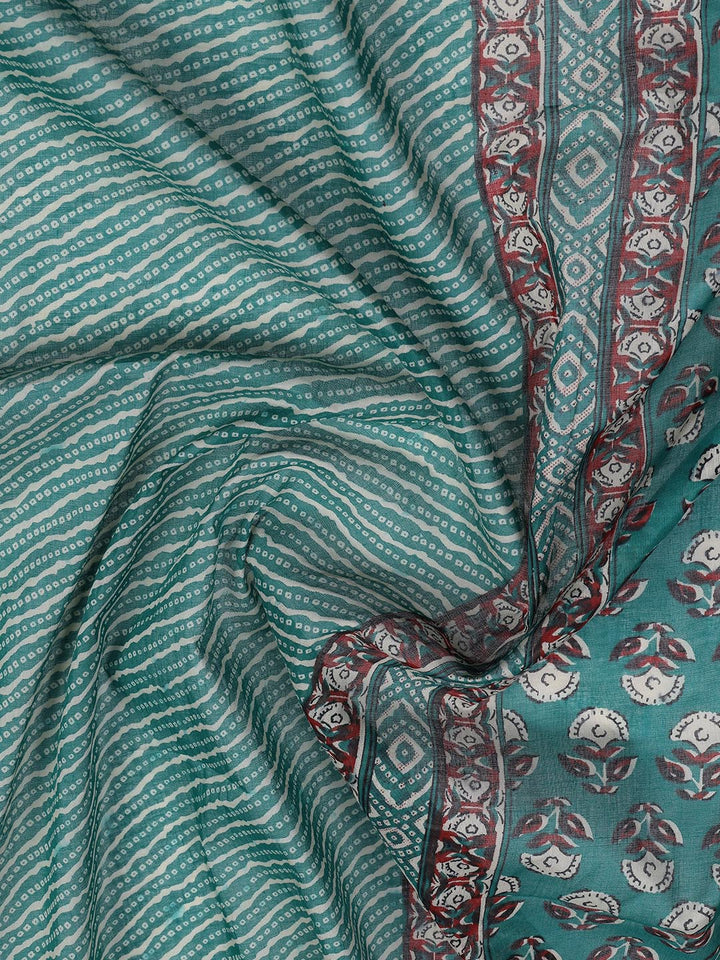 Floral Printed Cotton Unstitched Suit With Dupatta