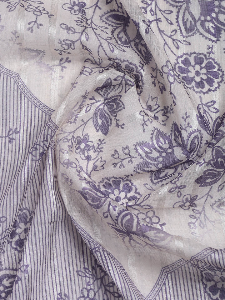 Printed Linen Unstitched Suit Piece With Dupatta
