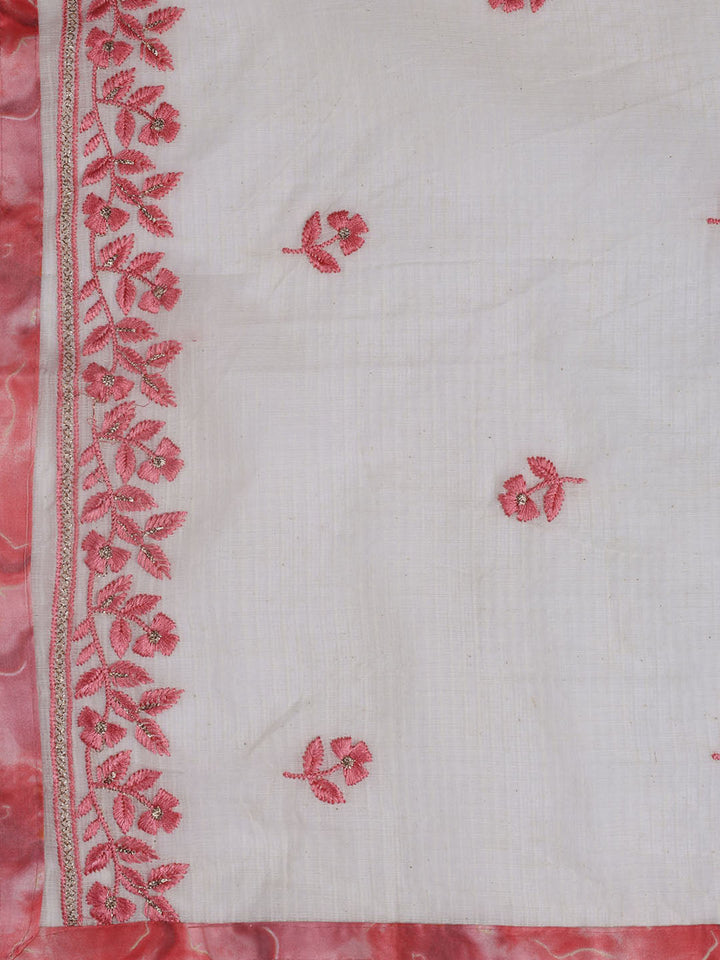 Neck Embroidered Cotton Blend Unstitched Suit Piece With Dupatta