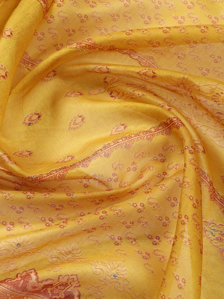 Neck Patti Chanderi Unstitched Suit With Dupatta