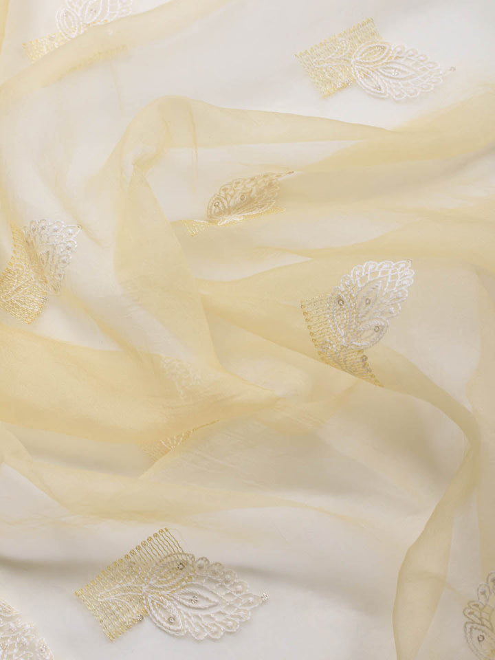 Thread Embroidery Organza Unstitched Suit Piece With Dupatta