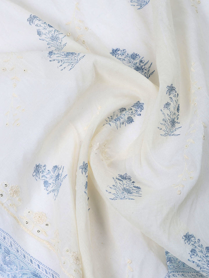Neck Embroidered Cotton Blend Unstitched Suit With Dupatta