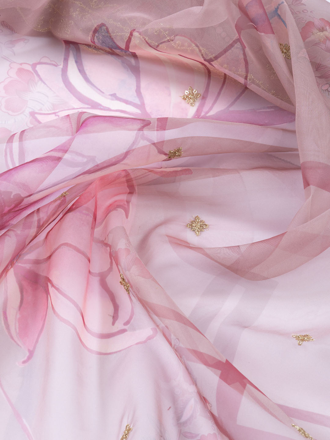 Neck Embroidered Tissue Unstitched Suit Piece With Dupatta