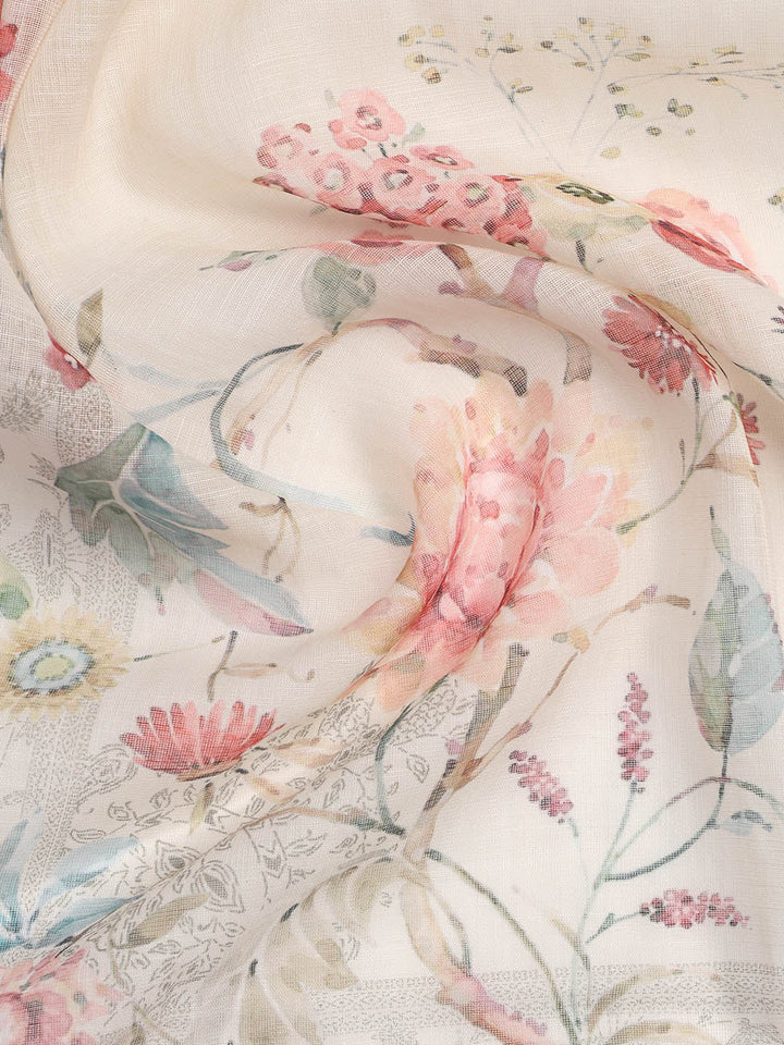 Floral Printed Linen Unstitched Suit Piece With Dupatta