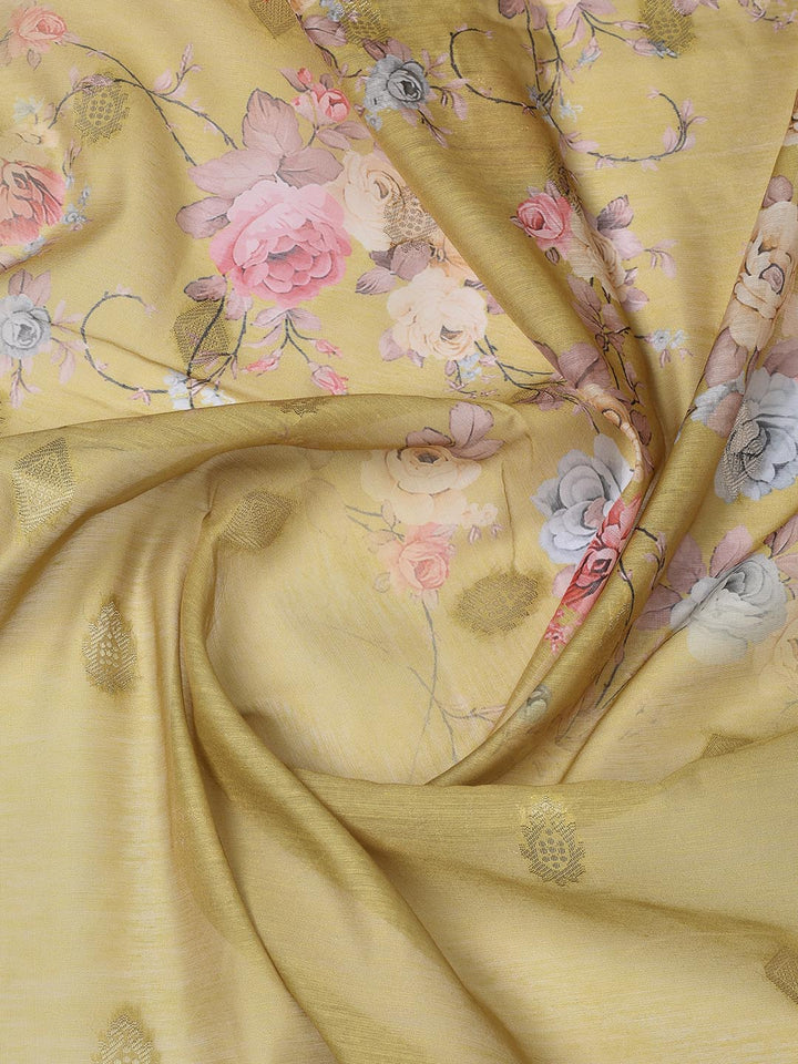 Neck Embroidery Chanderi Unstitched Suit With Dupatta