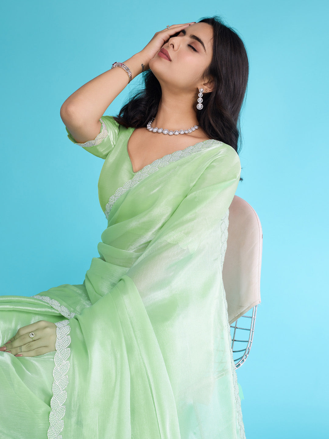 Embroidered Chinon Saree