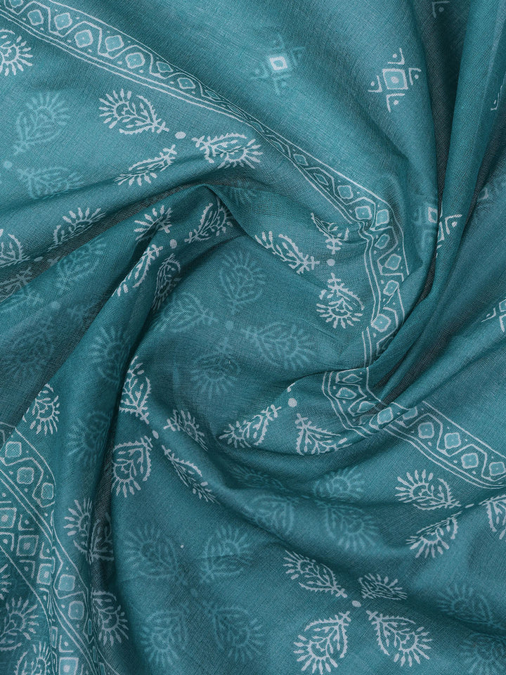 Neck Work Cotton Blend Unstitched Suit With Dupatta