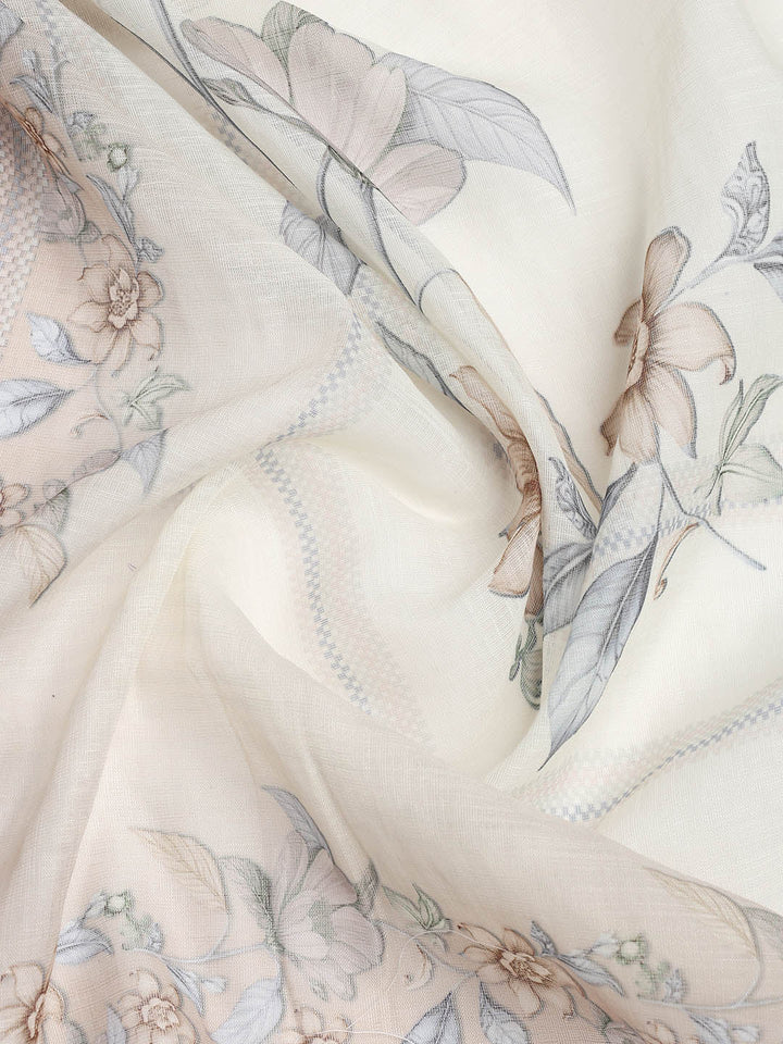 Printed Linen Unstitched Suit Piece With Dupatta
