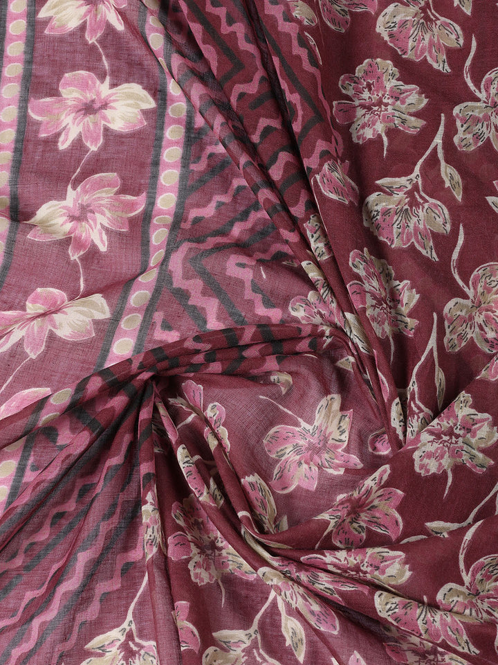 Printed Cotton Blend Unstitched Suit With Dupatta