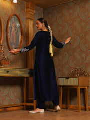 Zari Neck Embroidered Velvet Kurta With Pants