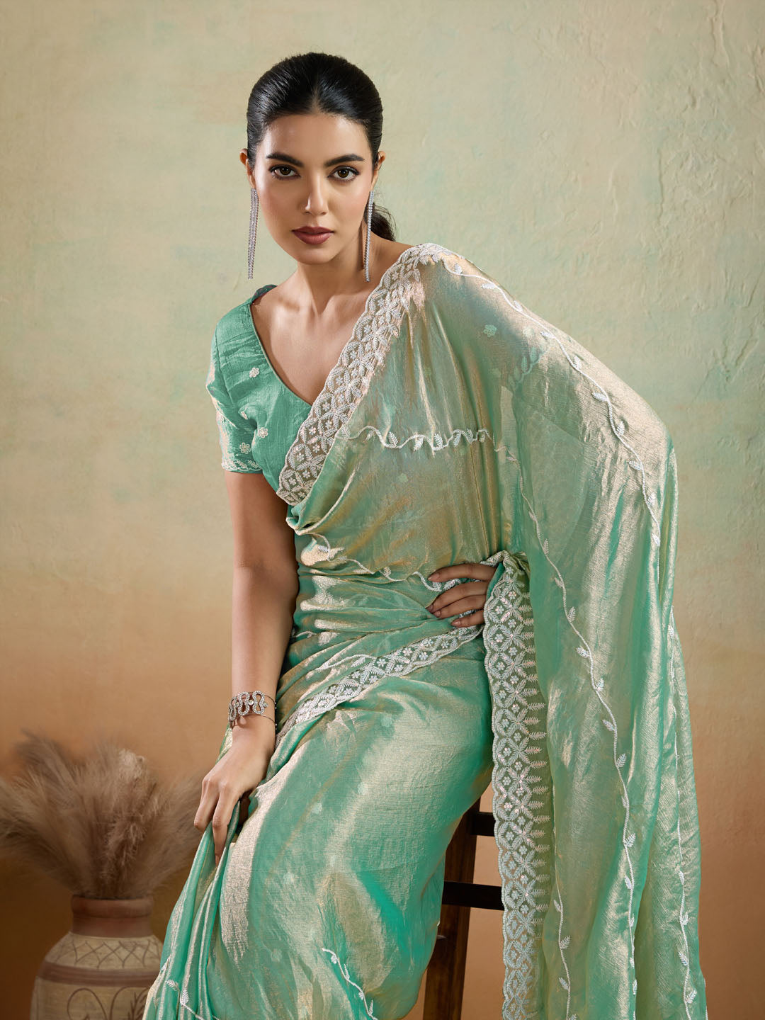 Embroidered Chiffon Velvet Saree