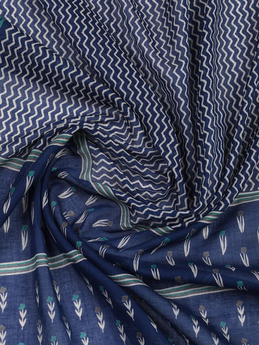 Printed Cotton Blend Unstitched Suit With Dupatta