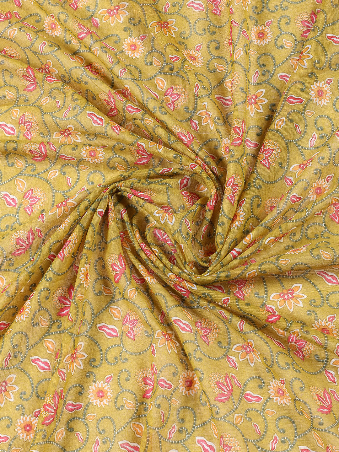 Printed Cotton Blend Unstitched Suit With Dupatta