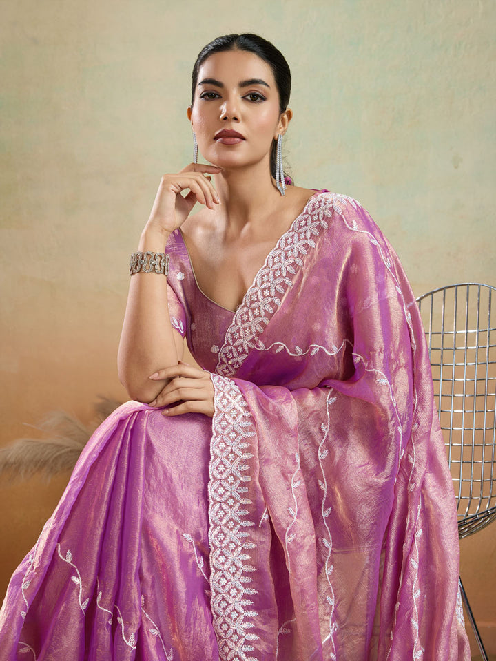 Embroidered Chiffon Velvet Saree