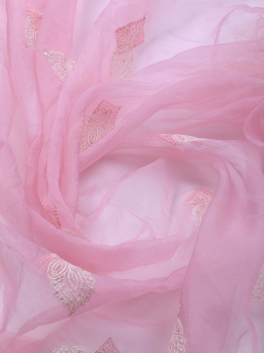 Thread Embroidery Organza Unstitched Suit Piece With Dupatta