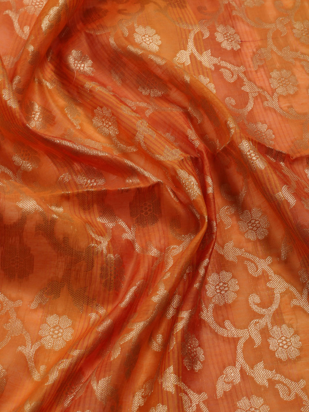Orange Woven Design Chanderi Unstitched Dress Material