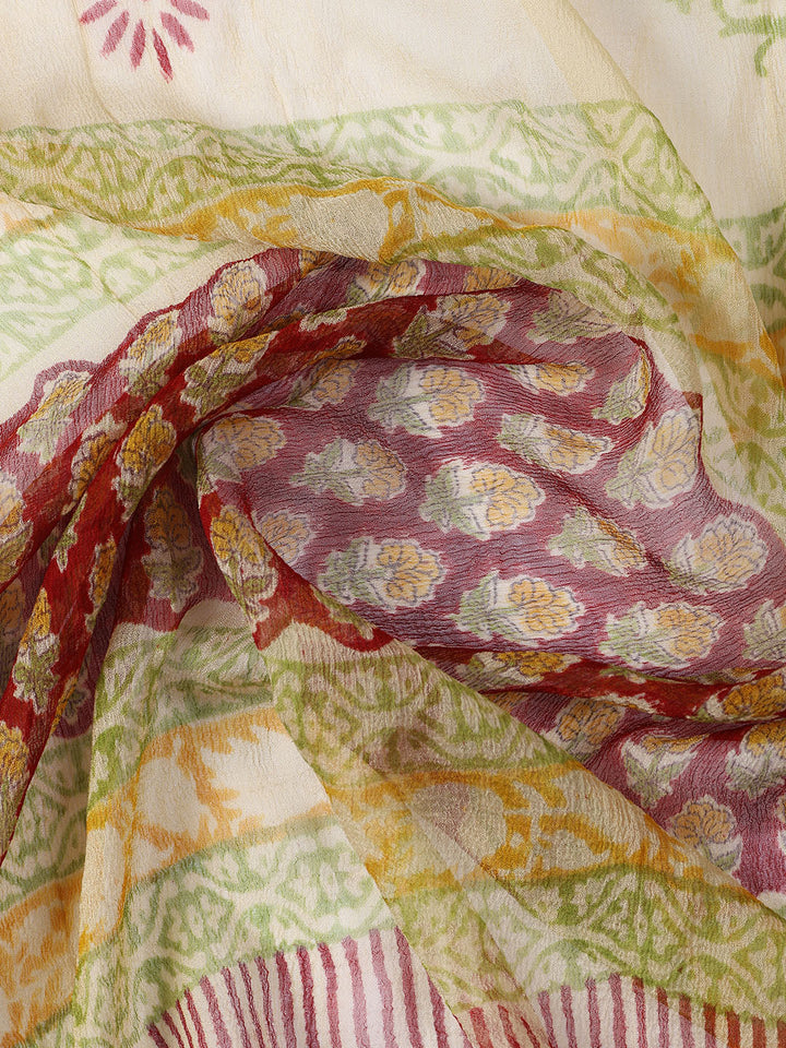 Printed Cotton Blend Unstitched Suit With Dupatta