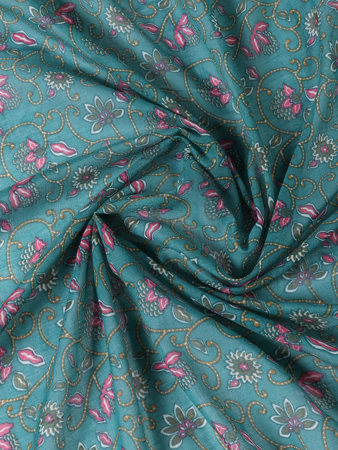 Printed Cotton Blend Unstitched Suit With Dupatta
