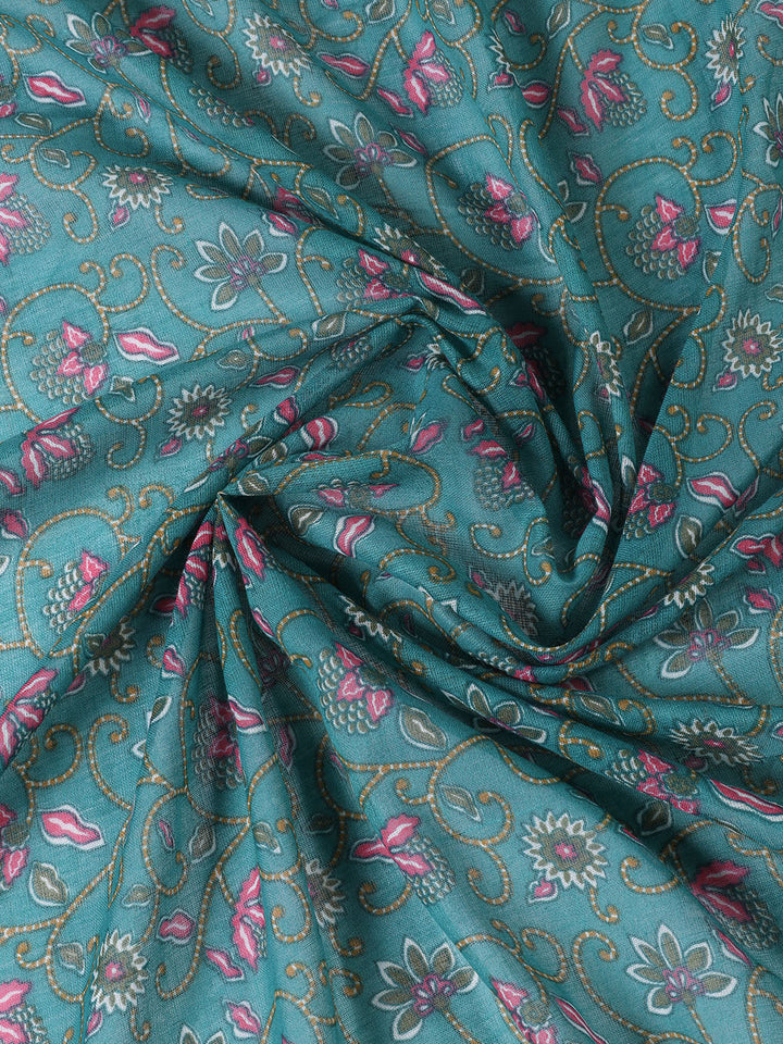 Printed Cotton Blend Unstitched Suit With Dupatta