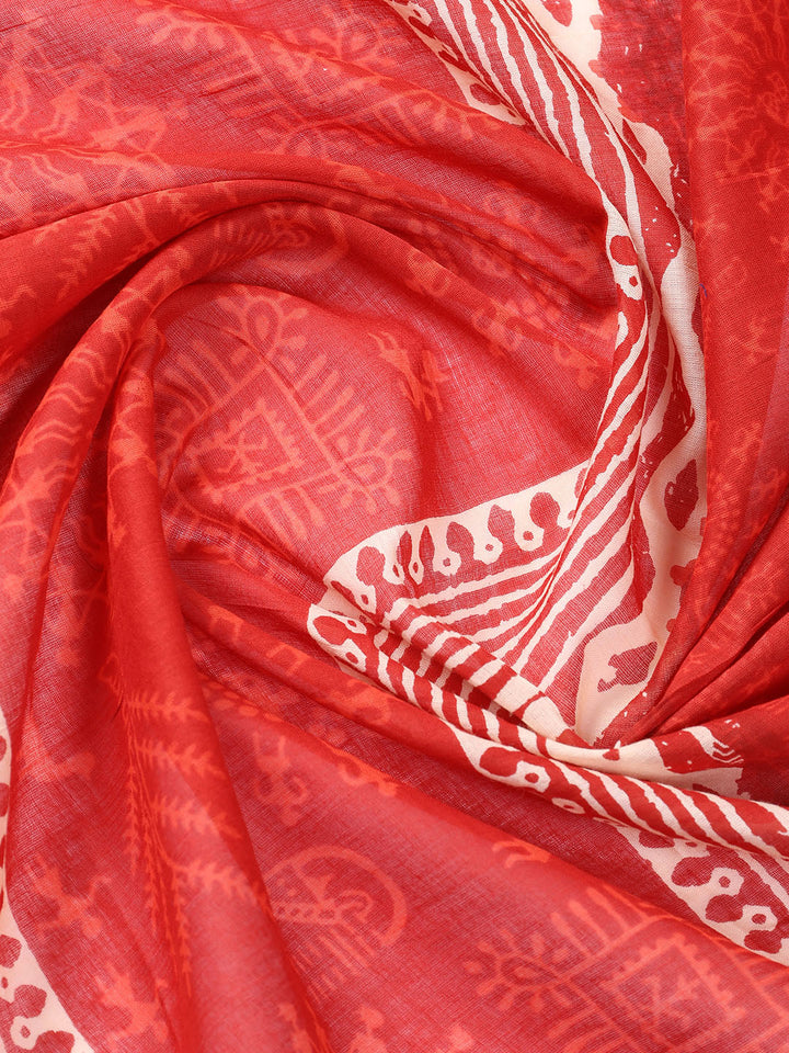 Printed Cotton Blend Unstitched Suit With Dupatta
