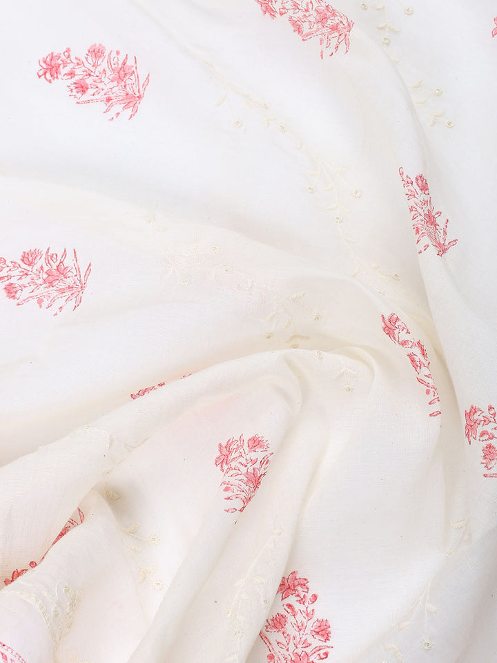 Neck Embroidered Cotton Blend Unstitched Suit With Dupatta