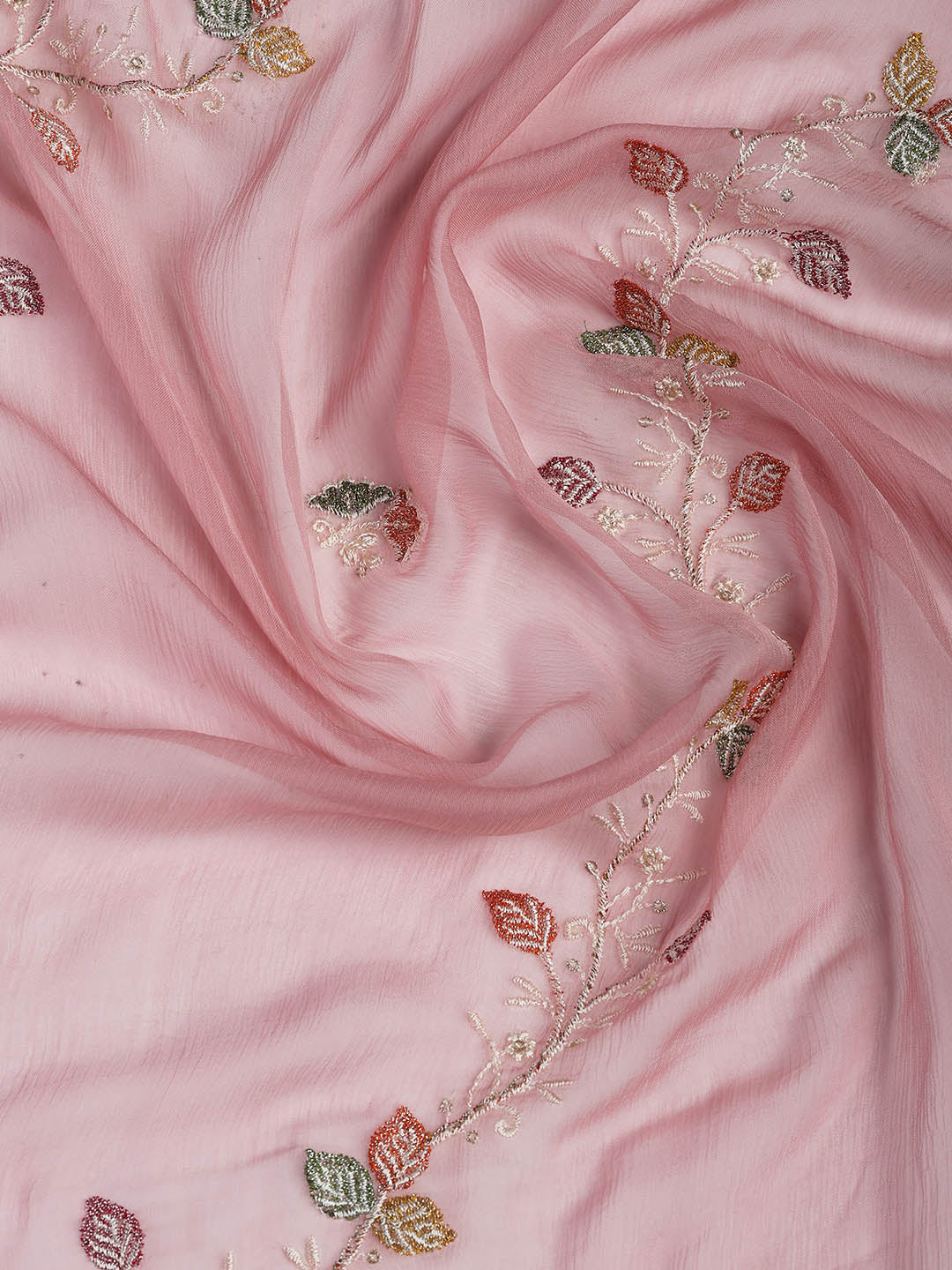 Embroidered Chinnon Unstitched Suit Piece With Dupatta